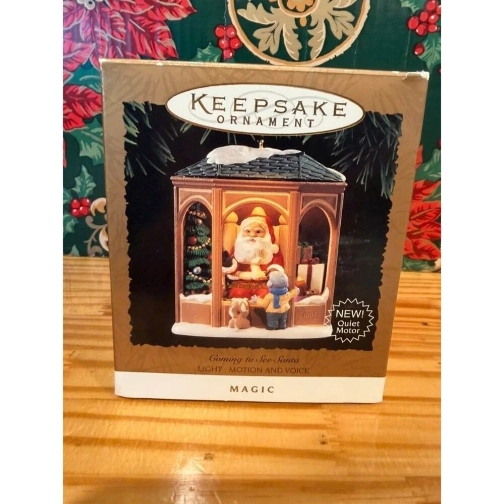 1995 Hallmark Coming to See Santa Magic Light Motion Voice Ornament tested worki